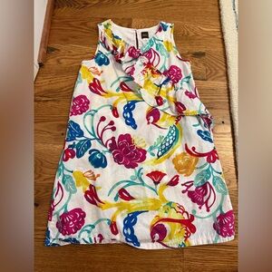 Tea Collection Multicolored Floral and Birds Sleeveless Dress with Ruffle Size 6